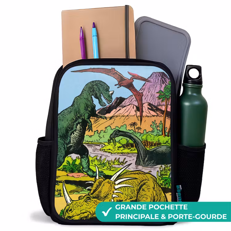 Sac à dos enfant - Noir - Des dinosaures sur un volcan — 10