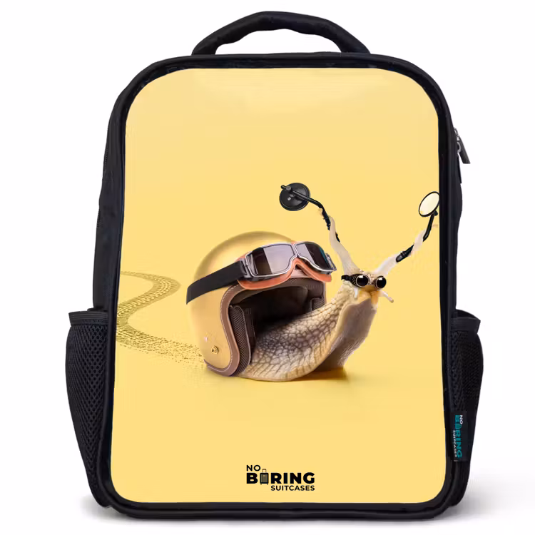 Sac à dos enfant - Noir - Escargot avec casque de moto — 1