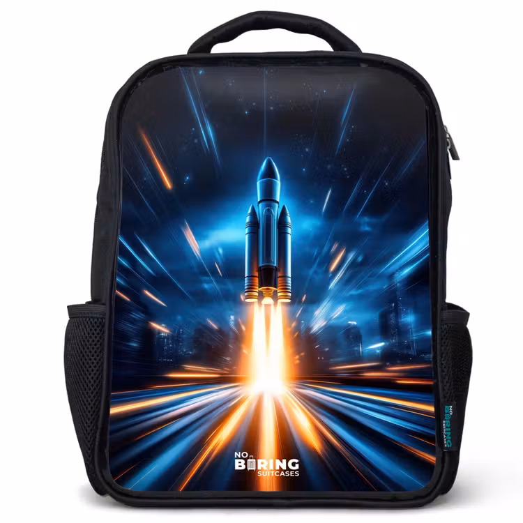 Sac à dos enfant - Noir - La fusée spatiale décolle dans un spectacle lumineux nocturne — 1