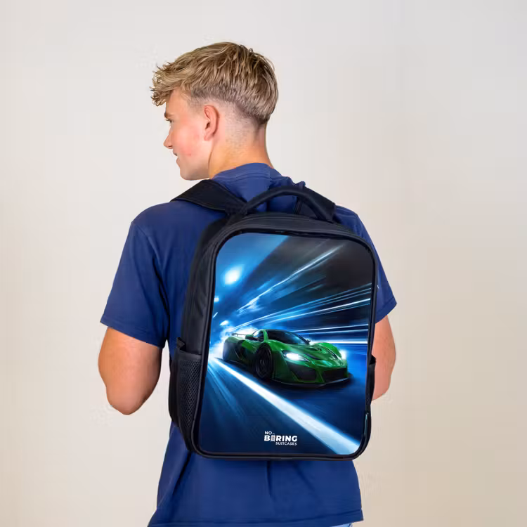 Sac à dos enfant - Noir - La supercar verte brille à la lumière des néons — 5