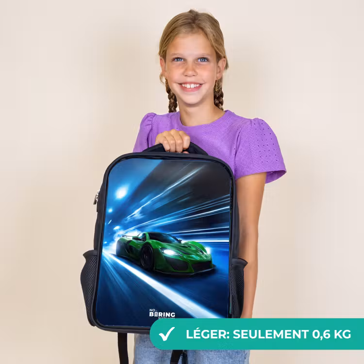 Sac à dos enfant - Noir - La supercar verte brille à la lumière des néons — 9