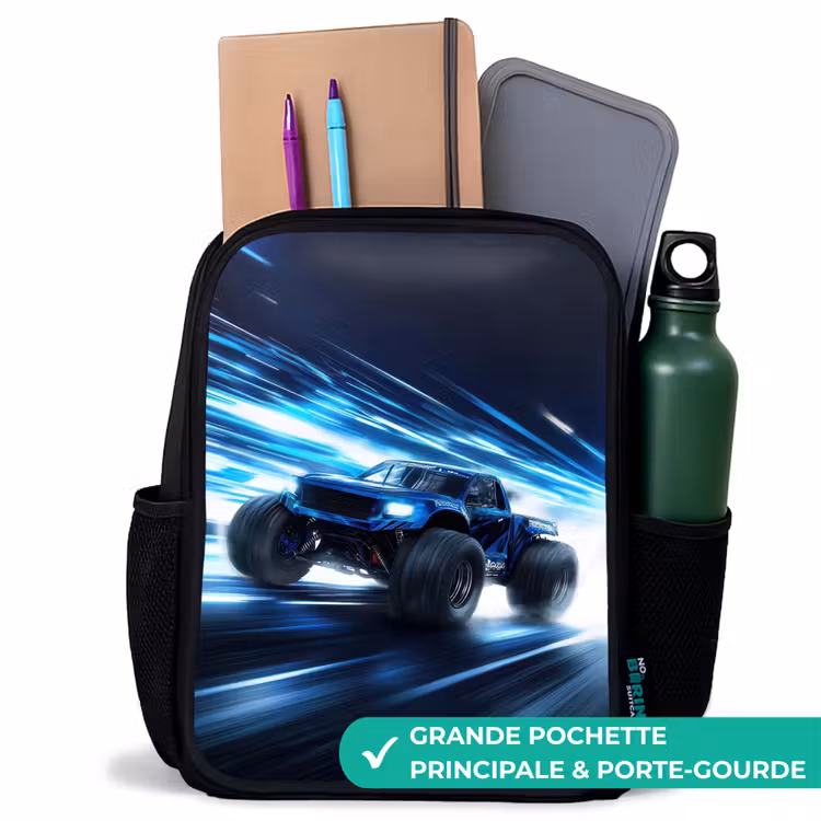 Sac à dos enfant - Noir - Un camion monstre passe à la vitesse de la lumière — 10