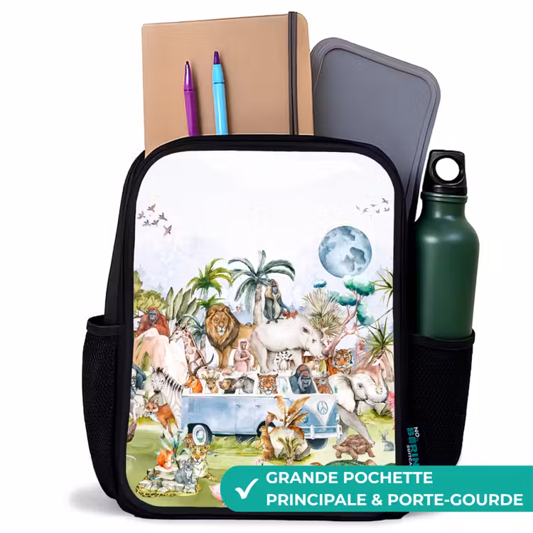 Sac à dos enfant - Noir - Van avec tous les animaux — 10