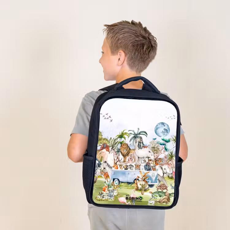 Sac à dos enfant - Noir - Van avec tous les animaux — 2