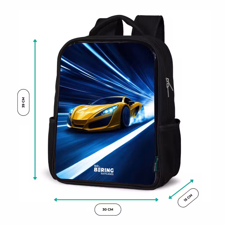 Sac à dos enfant - Noir - Voiture de sport jaune dans un tunnel lumineux de vitesse — 8
