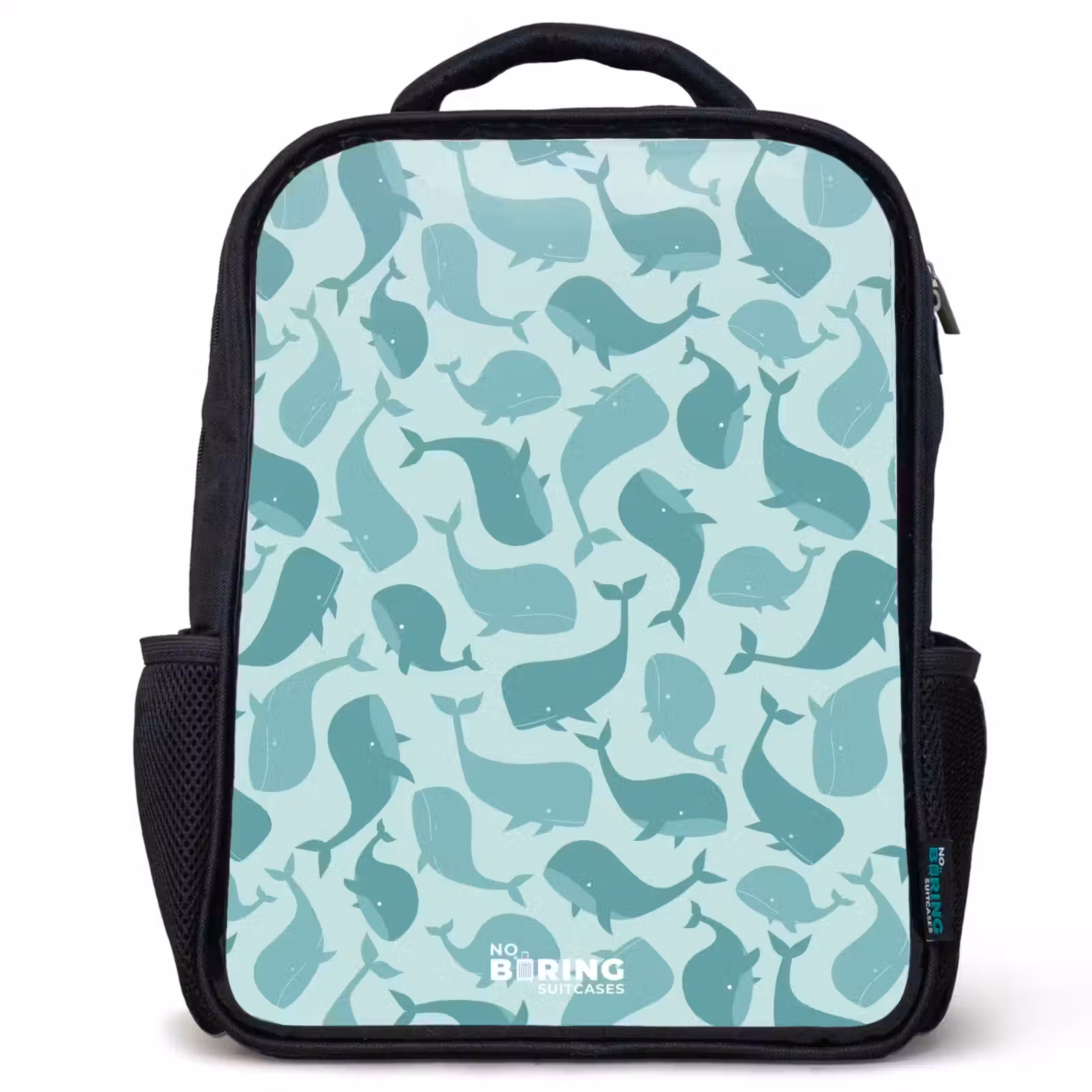 Sac à dos enfant - Noir - Baleines stylisées dans des tons de vert de mer — 1