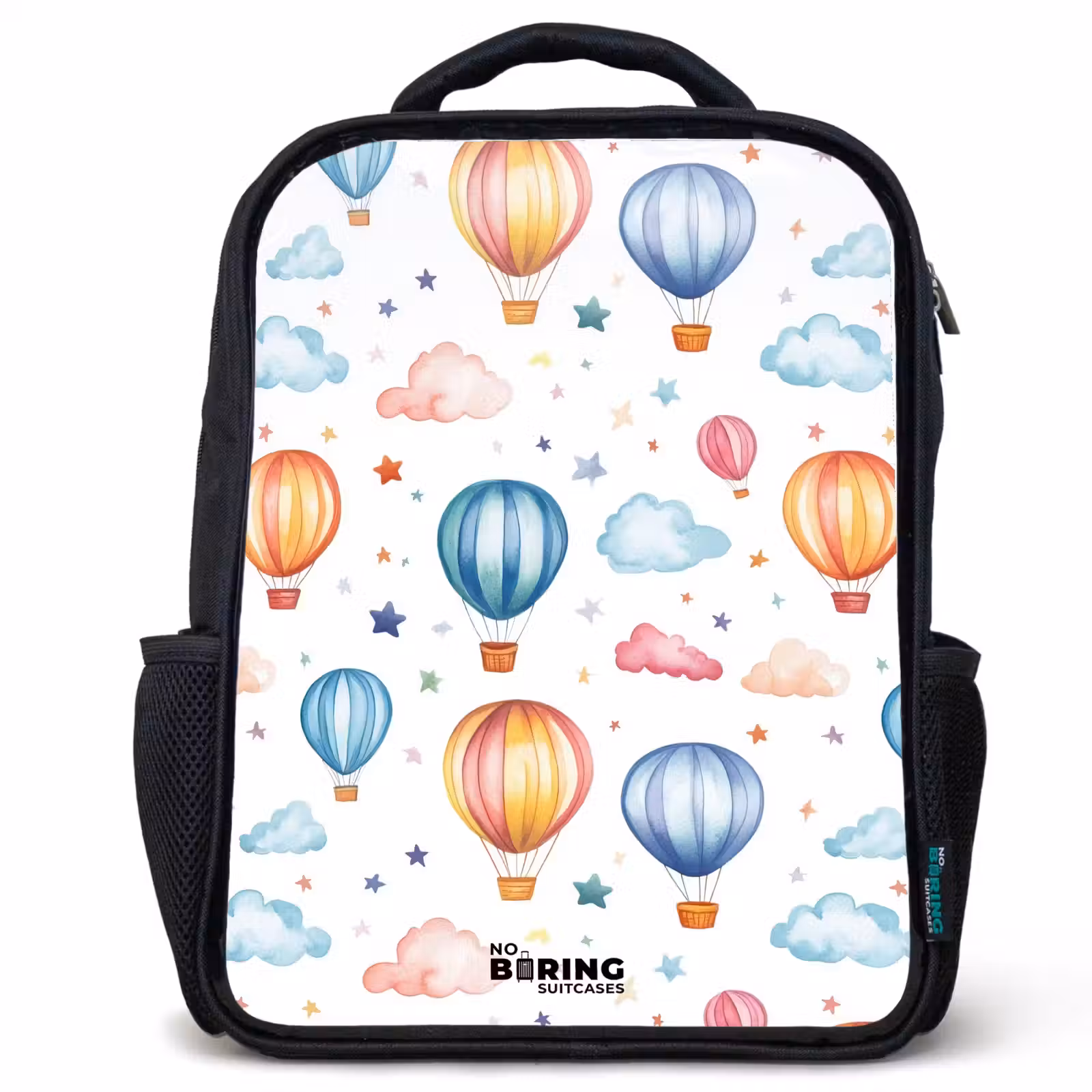 Sac à dos enfant - Noir - Montgolfières colorées avec étoiles et nuages — 1