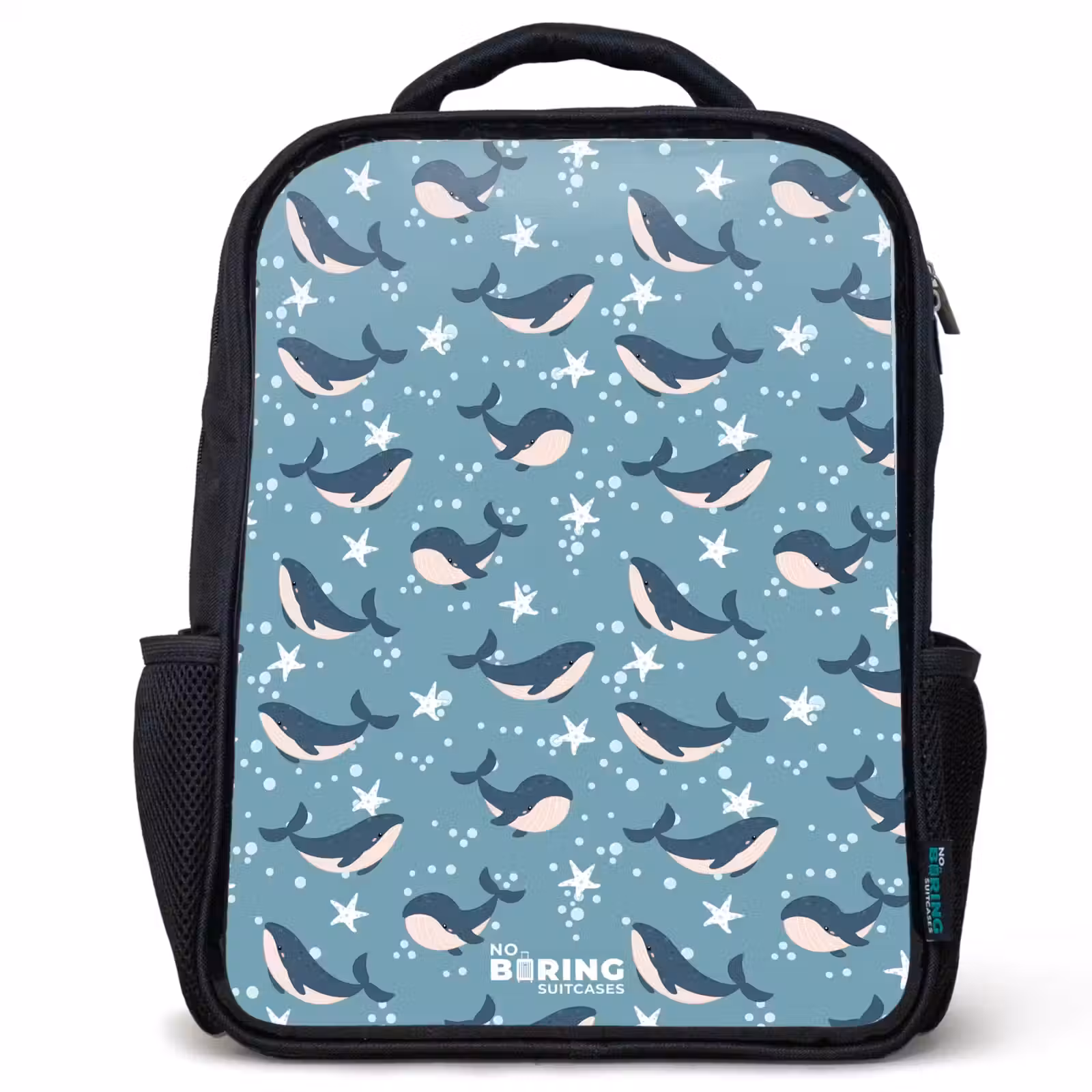 Sac à dos enfant - Noir - Motif de baleine bleu foncé avec étoile de mer — 1