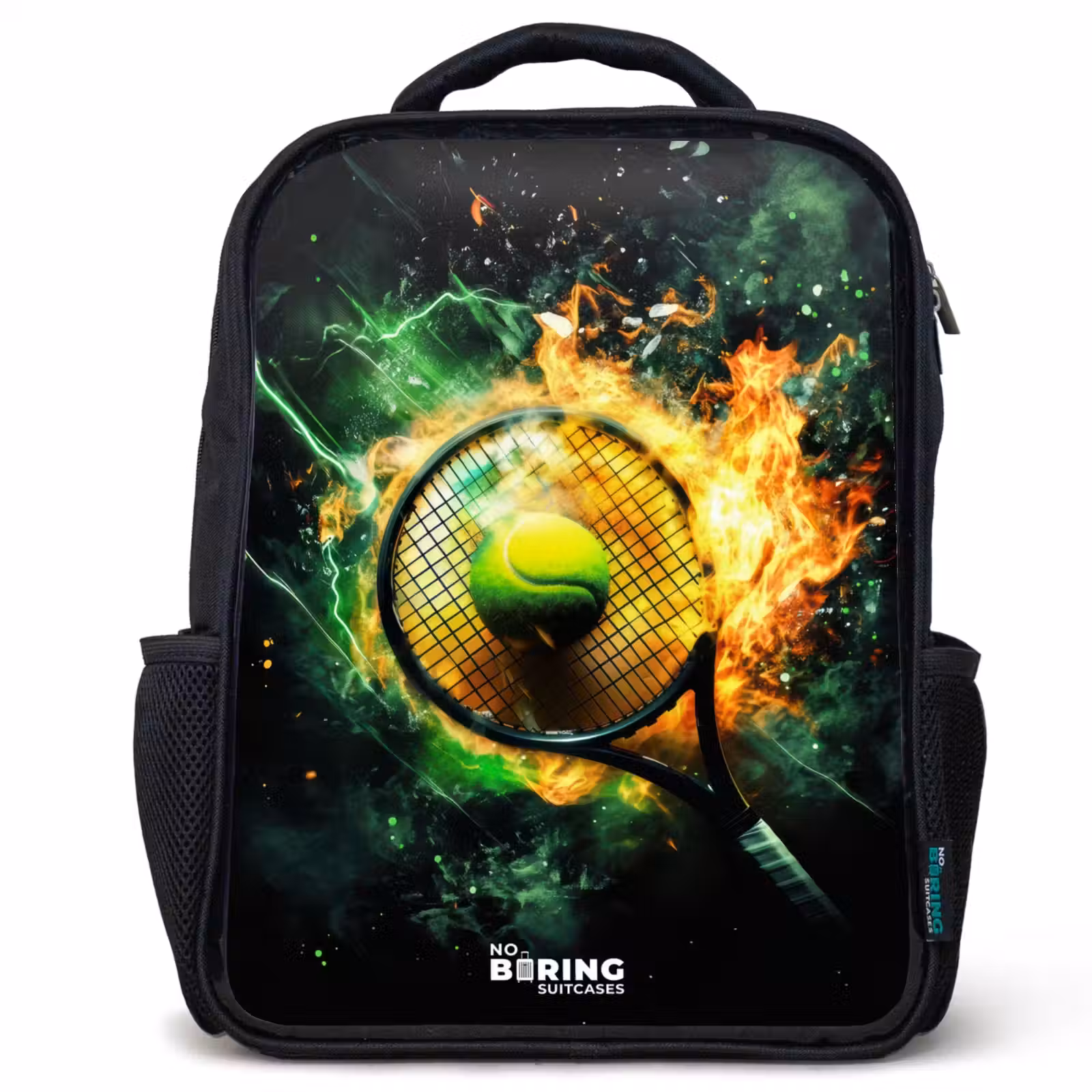 Sac à dos enfant - Noir - Une balle de tennis en flammes lors d'un puissant smash — 1