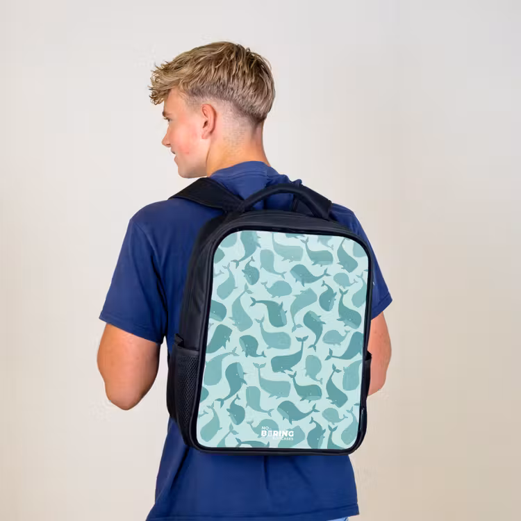 Sac à dos enfant - Noir - Baleines stylisées dans des tons de vert de mer — 5