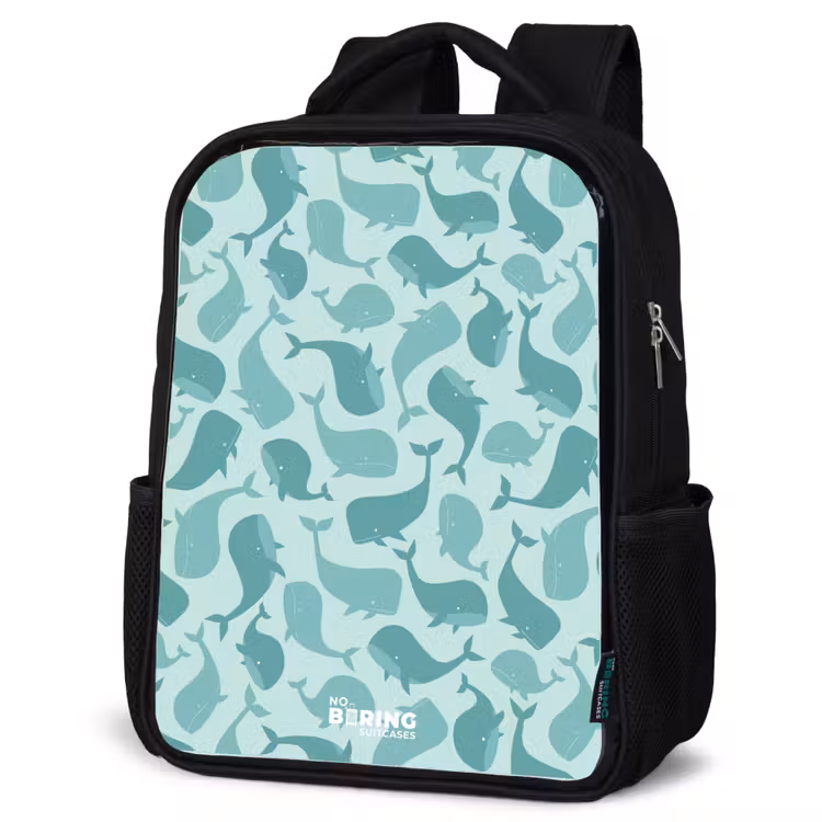 Sac à dos enfant - Noir - Baleines stylisées dans des tons de vert de mer — 6