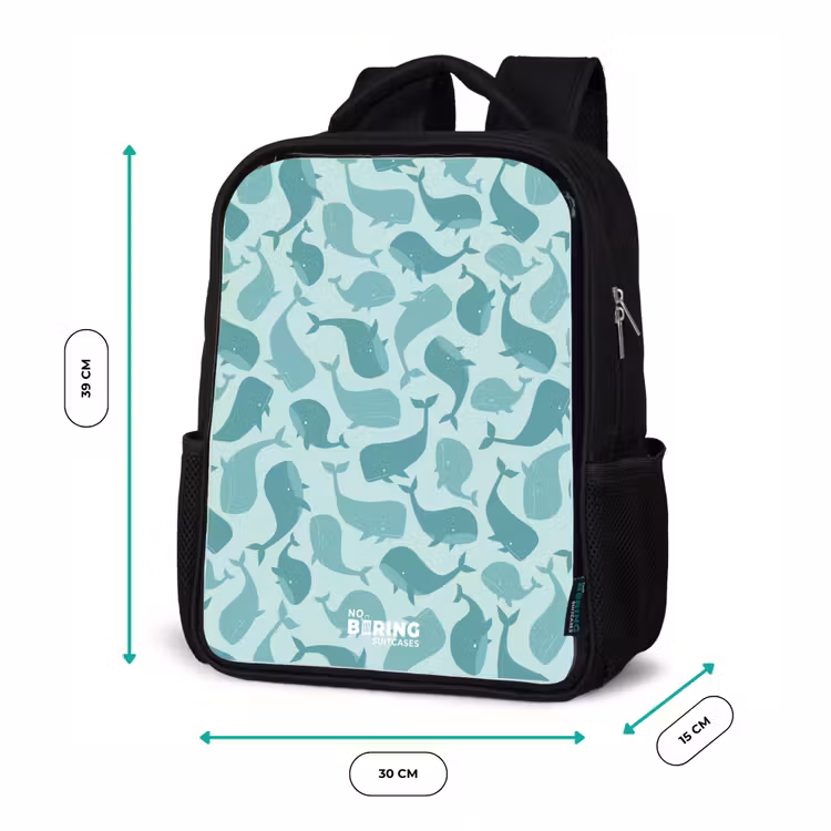 Sac à dos enfant - Noir - Baleines stylisées dans des tons de vert de mer — 8