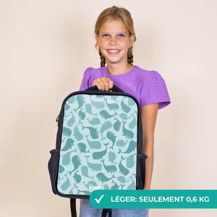 Sac à dos enfant - Noir - Baleines stylisées dans des tons de vert de mer — 9