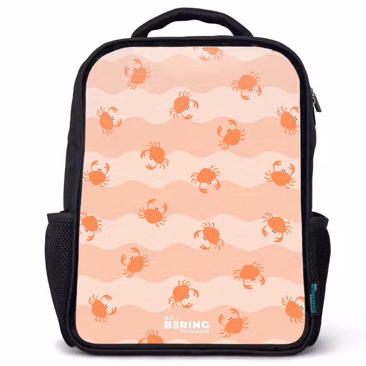 Sac à dos enfant - Noir - Crabes orange sur fond ondulé — 1