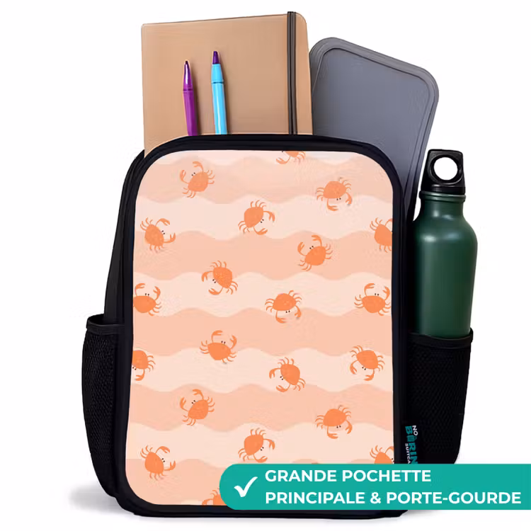Sac à dos enfant - Noir - Crabes orange sur fond ondulé — 10