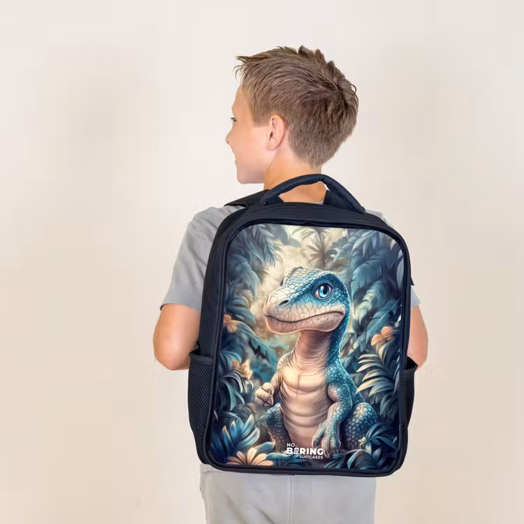 Sac à dos enfant - Noir - Dino dans une jungle mystique au clair de lune — 2