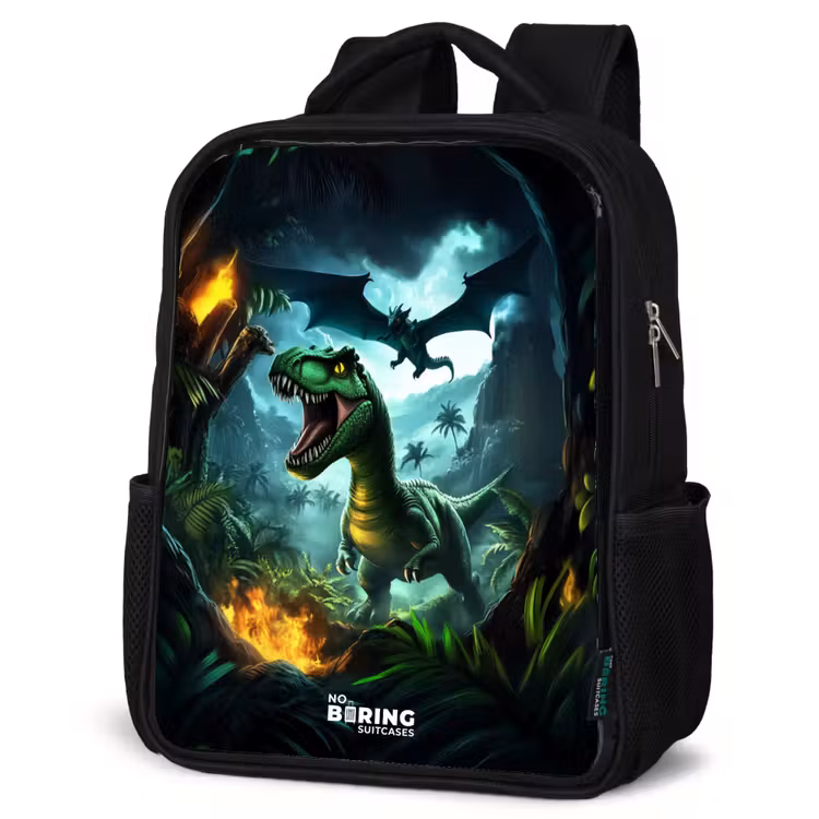 Sac à dos enfant - Noir - Dinosaure et dragon dans une vallée brûlante — 6