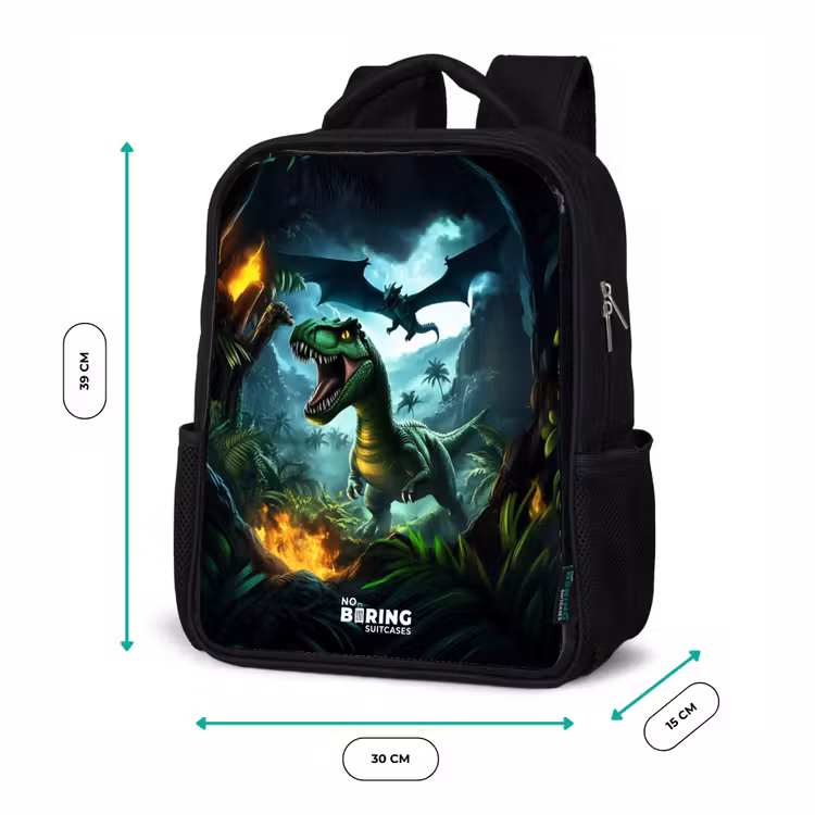 Sac à dos enfant - Noir - Dinosaure et dragon dans une vallée brûlante — 8