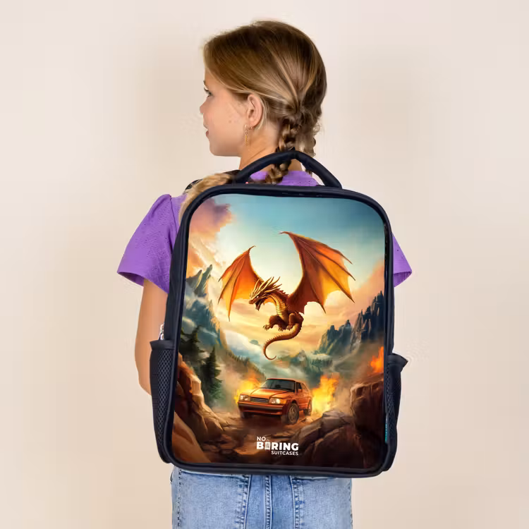 Sac à dos enfant - Noir - Dragon volant sur une route de montagne enflammée — 4