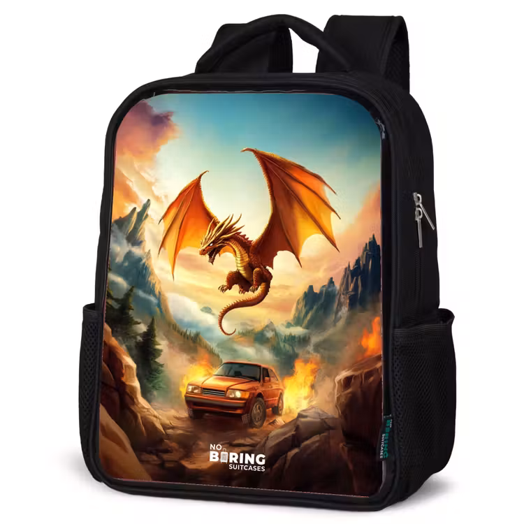 Sac à dos enfant - Noir - Dragon volant sur une route de montagne enflammée — 6