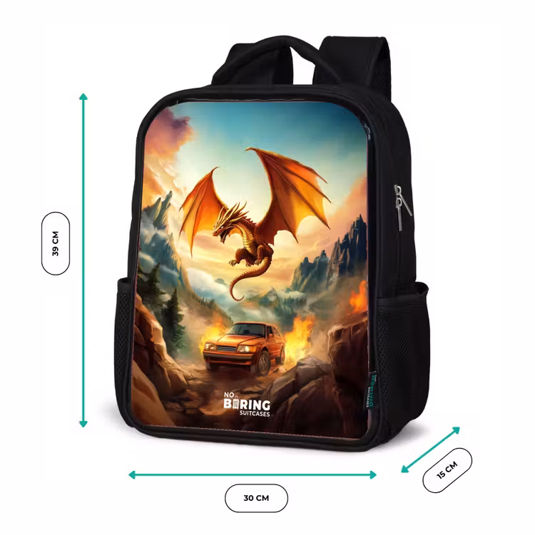 Sac à dos enfant - Noir - Dragon volant sur une route de montagne enflammée — 8