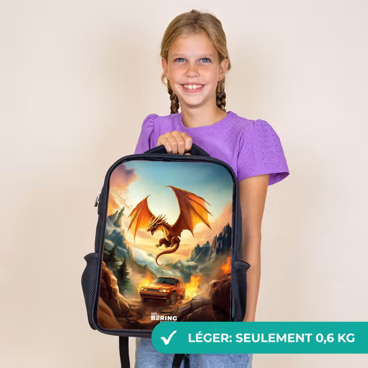 Sac à dos enfant - Noir - Dragon volant sur une route de montagne enflammée — 9