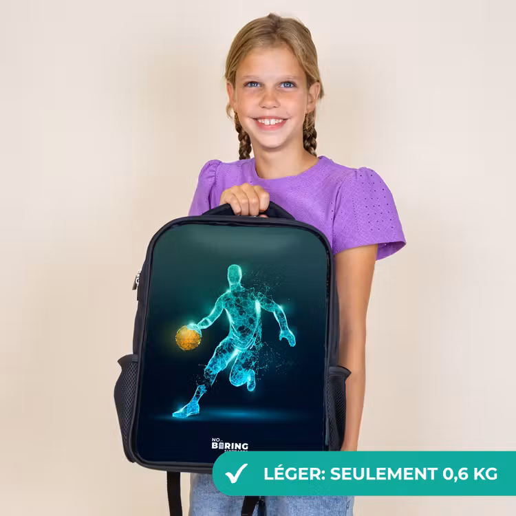 Sac à dos enfant - Noir - Joueur de basket-ball en action de dribble au néon — 9