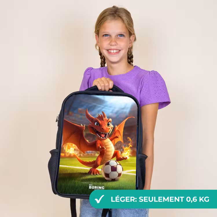 Sac à dos enfant - Noir - Le dragon rouge joue au football dans un stade ensoleillé — 9