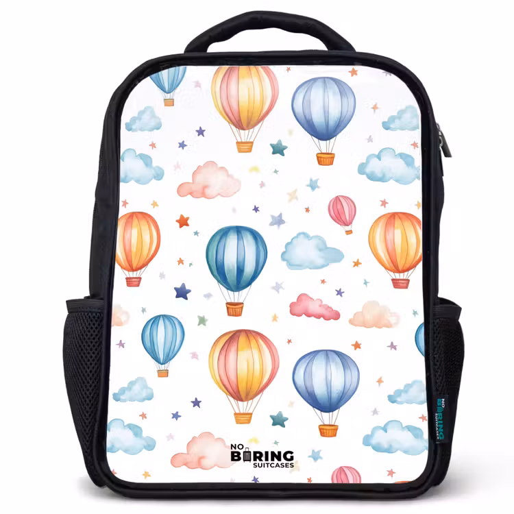 Sac à dos enfant - Noir - Montgolfières colorées avec étoiles et nuages — 1