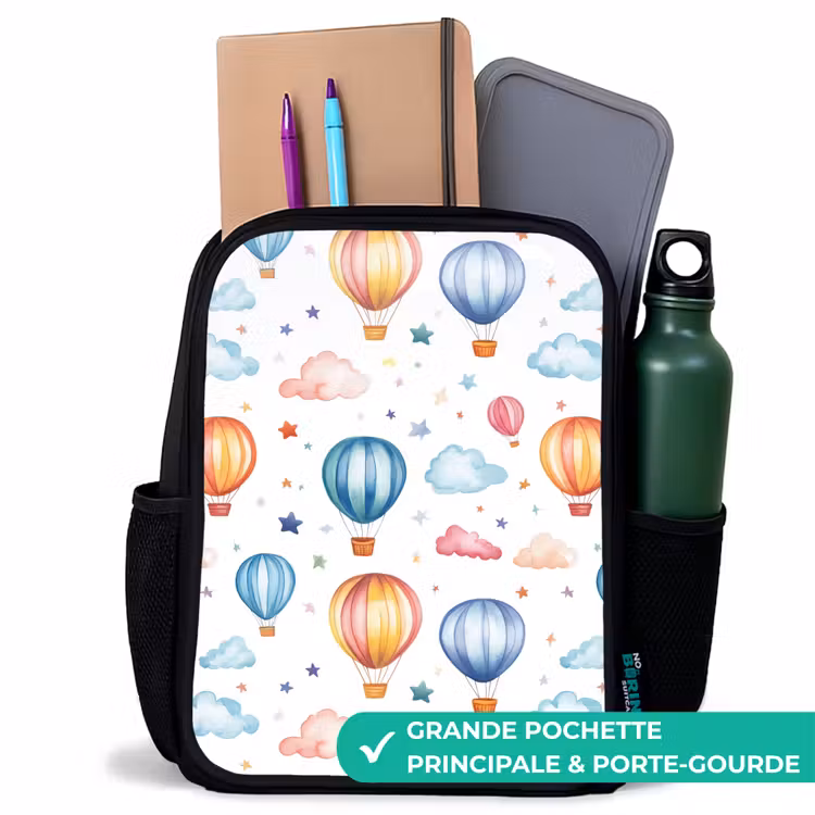Sac à dos enfant - Noir - Montgolfières colorées avec étoiles et nuages — 10
