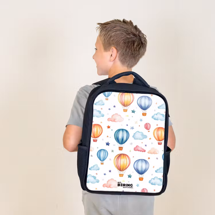 Sac à dos enfant - Noir - Montgolfières colorées avec étoiles et nuages — 2