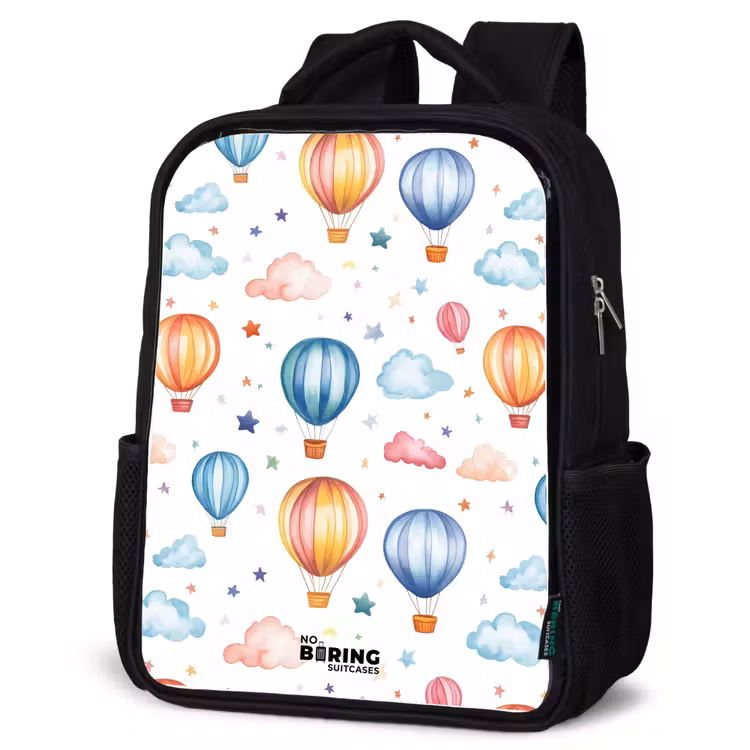 Sac à dos enfant - Noir - Montgolfières colorées avec étoiles et nuages — 6