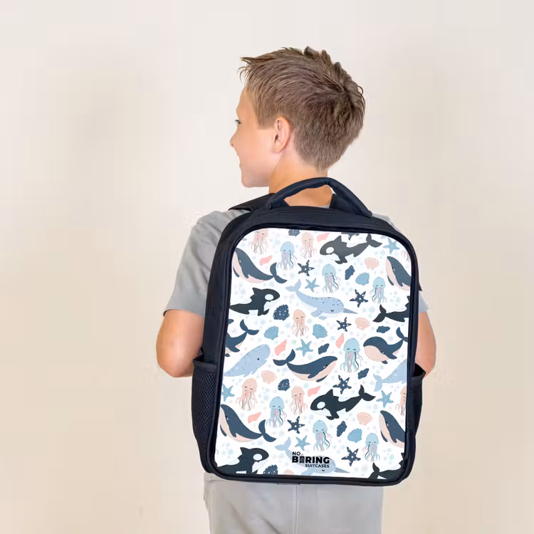 Sac à dos enfant - Noir - Motif d'animaux marins avec baleines, méduses et orques — 2