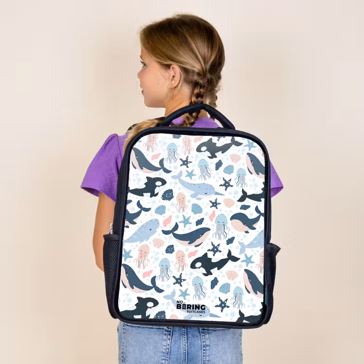 Sac à dos enfant - Noir - Motif d'animaux marins avec baleines, méduses et orques — 4
