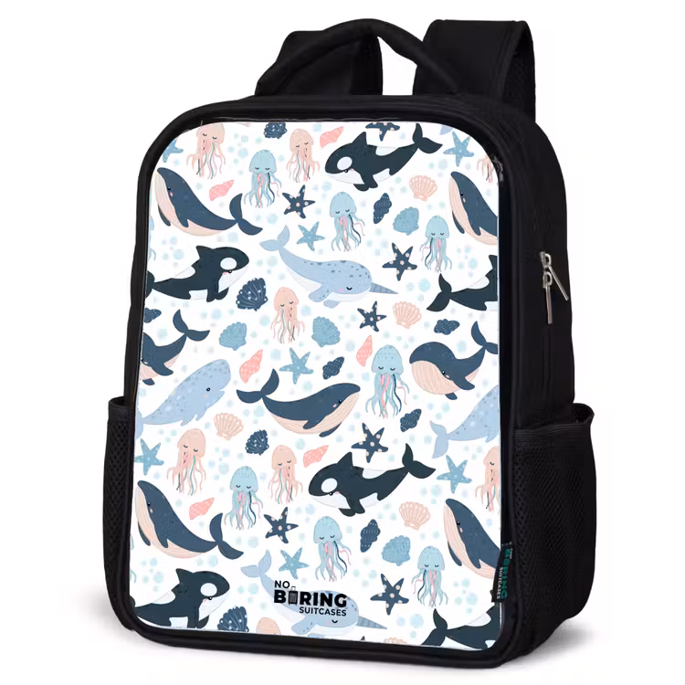 Sac à dos enfant - Noir - Motif d'animaux marins avec baleines, méduses et orques — 6