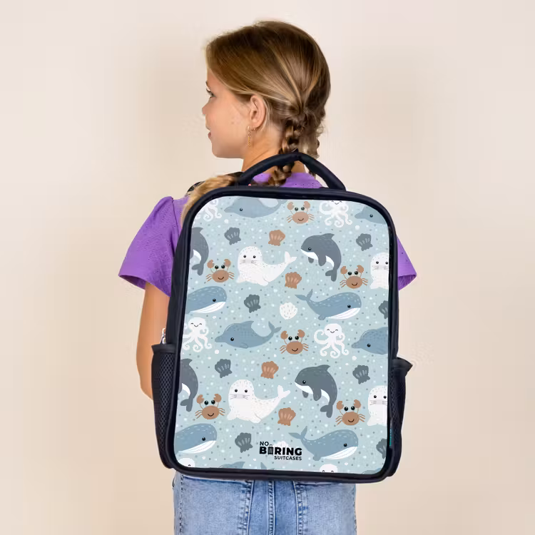 Sac à dos enfant - Noir - Motif d'animaux marins avec dauphins, phoques et crabes — 4