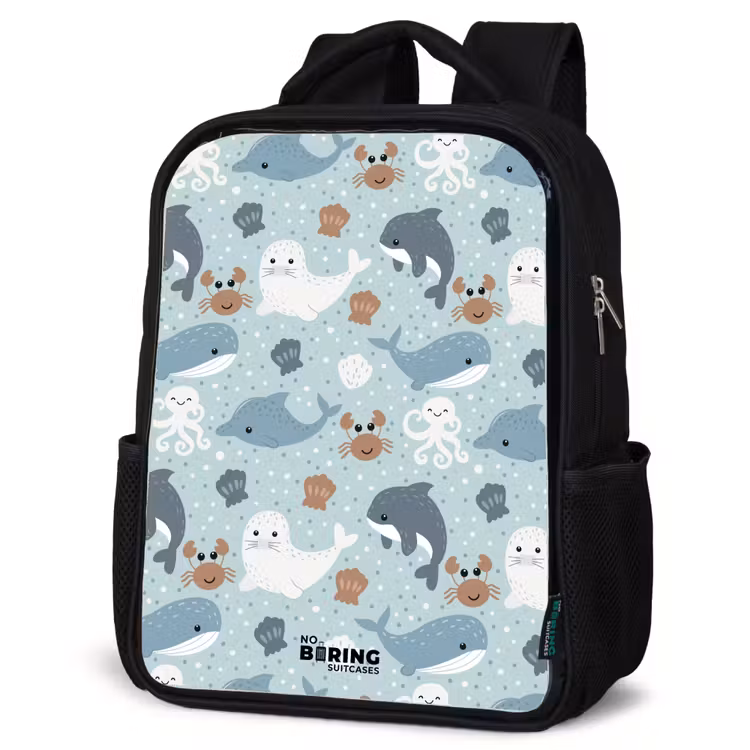 Sac à dos enfant - Noir - Motif d'animaux marins avec dauphins, phoques et crabes — 6
