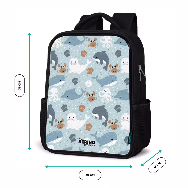 Sac à dos enfant - Noir - Motif d'animaux marins avec dauphins, phoques et crabes — 8