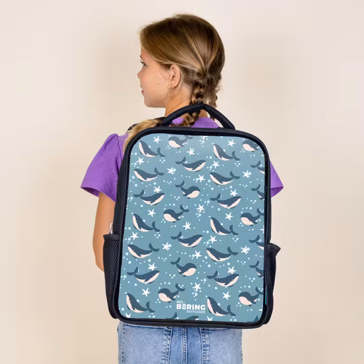 Sac à dos enfant - Noir - Motif de baleine bleu foncé avec étoile de mer — 4