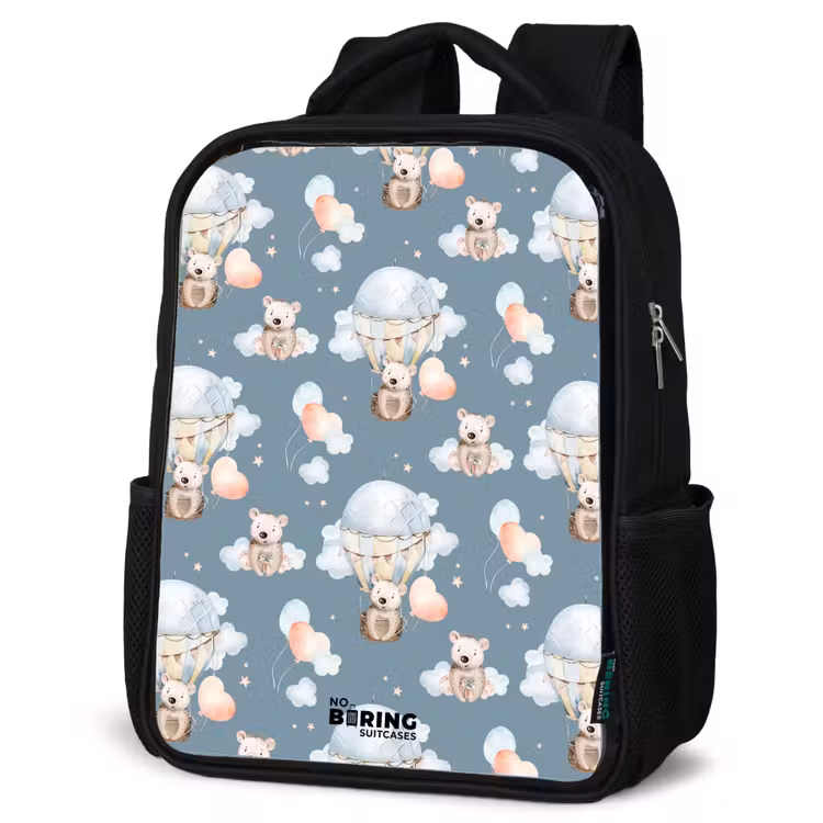 Sac à dos enfant - Noir - Ours en montgolfière parmi les nuages et les ballons — 6