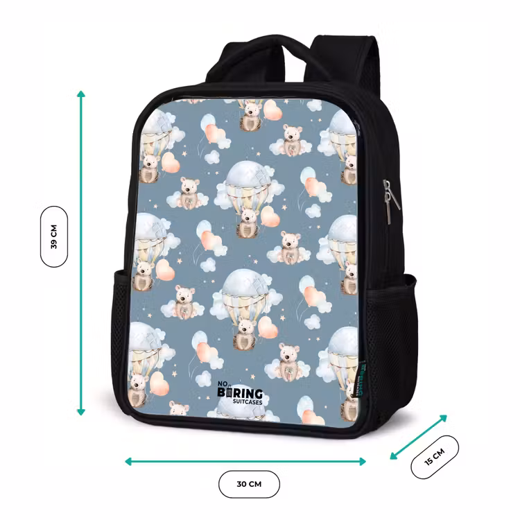 Sac à dos enfant - Noir - Ours en montgolfière parmi les nuages et les ballons — 8