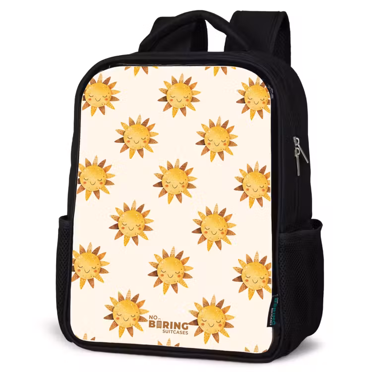 Sac à dos enfant - Noir - Soleil souriant en motif sur fond beige — 6