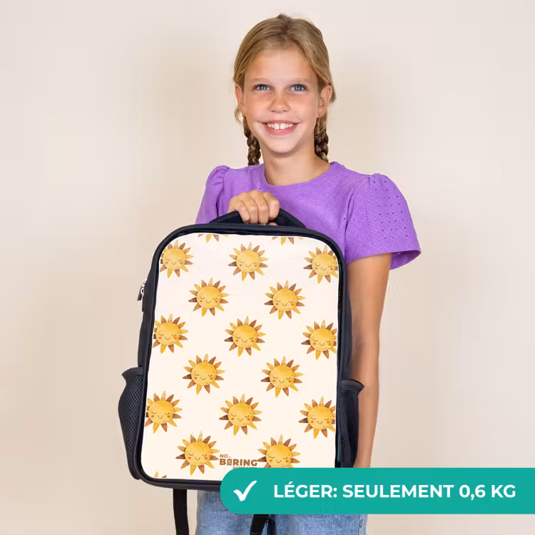 Sac à dos enfant - Noir - Soleil souriant en motif sur fond beige — 9