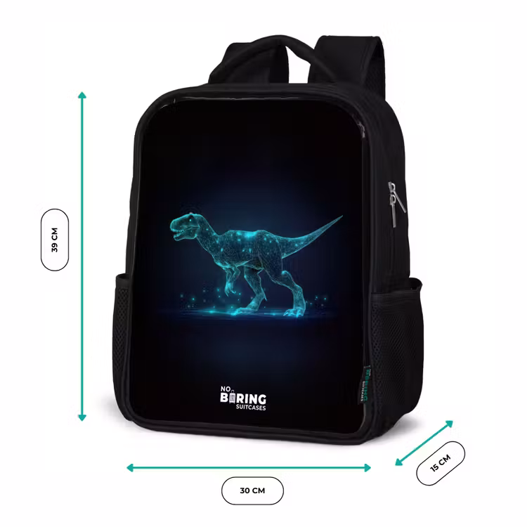 Sac à dos enfant - Noir - T-Rex numérique dans un champ de lumière bleue — 8