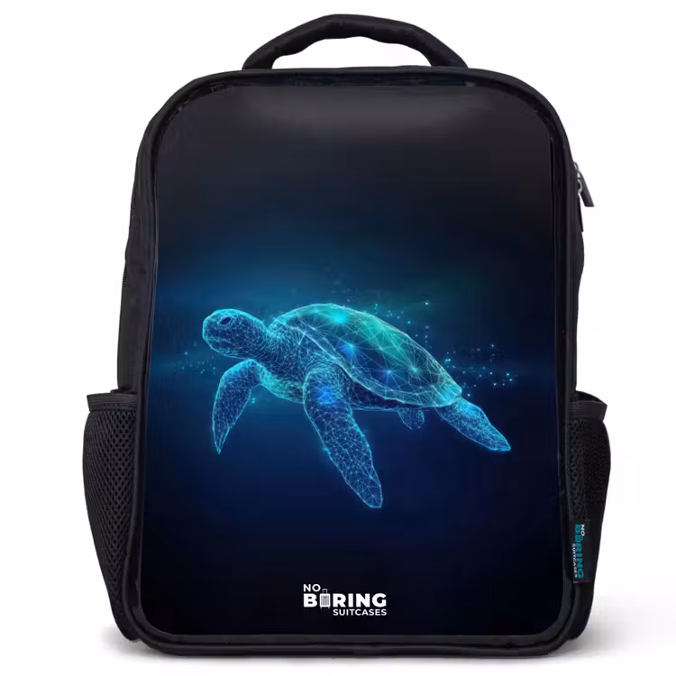 Sac à dos enfant - Noir - Tortue lumineuse dans l'océan numérique — 1