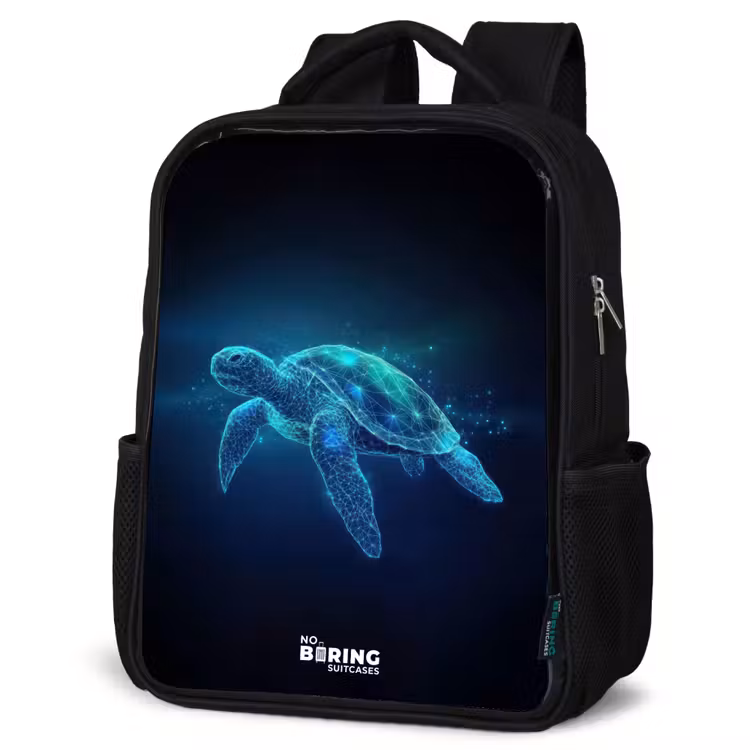 Sac à dos enfant - Noir - Tortue lumineuse dans l'océan numérique — 6