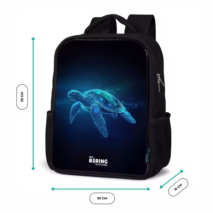 Sac à dos enfant - Noir - Tortue lumineuse dans l'océan numérique — 8