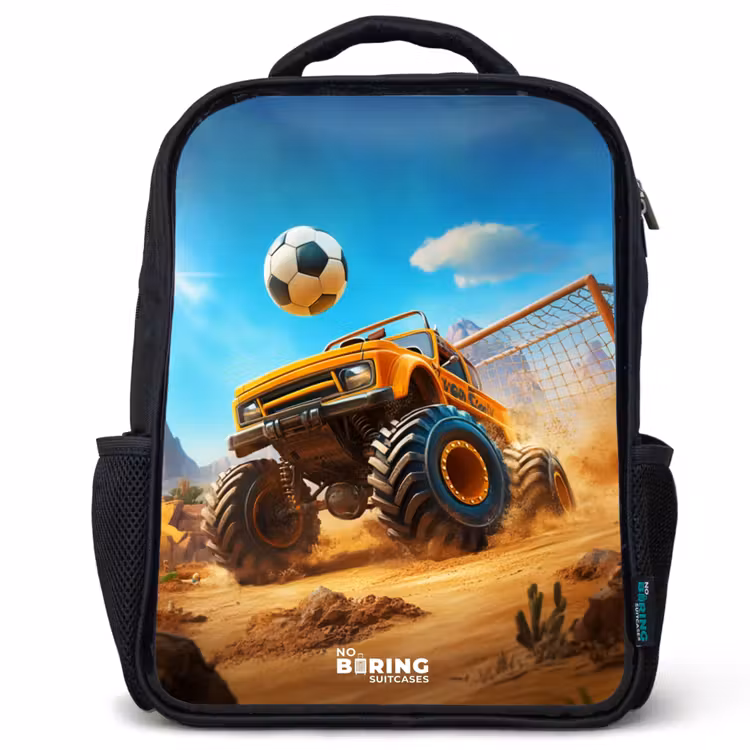 Sac à dos enfant - Noir - Un camion monstre marque un but dans un stade du désert — 1