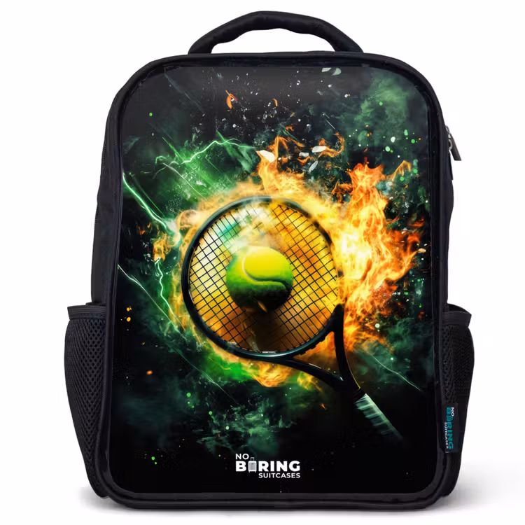 Sac à dos enfant - Noir - Une balle de tennis en flammes lors d'un puissant smash — 1