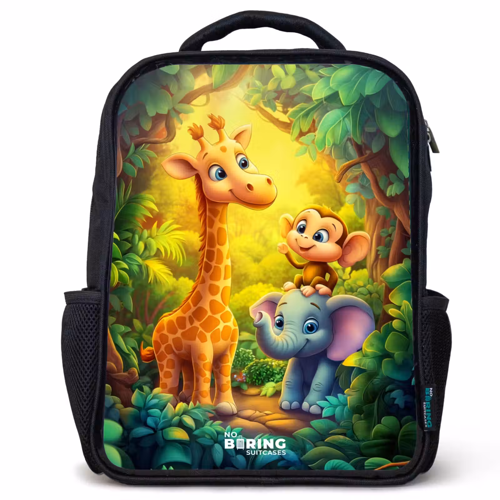 Sac à dos enfant - Noir - Girafe, éléphant et singe dans la forêt — 1